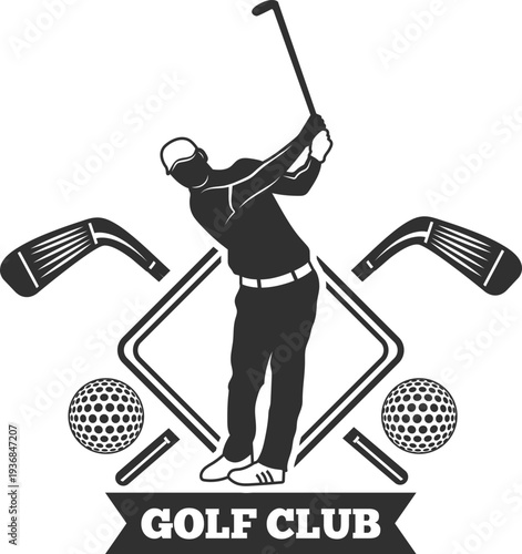 Golf player logo. Retro sport man silhouette