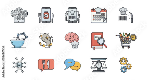 Collection of Food and Business Related Icons.