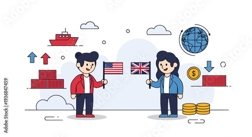 International Business Communication with US and UK Flags