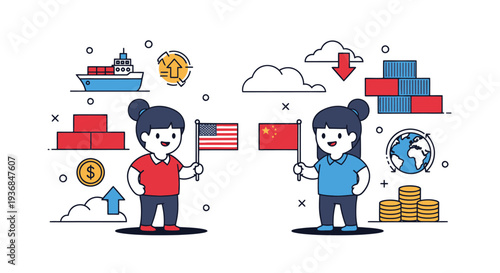 Business Collaboration and International Trade Concept Illustration