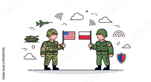 Military personnel exchanging flags with aviation and security elements