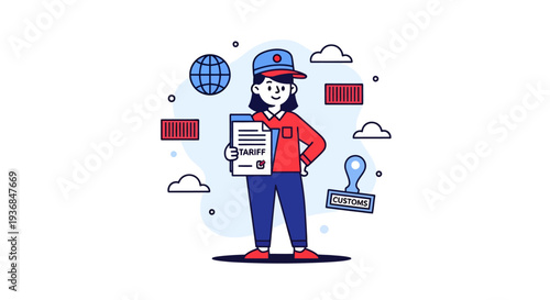 Illustration of Woman with Digital Devices and Travel Elements