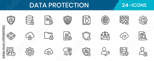 Data Protection Thin Line Icon Set