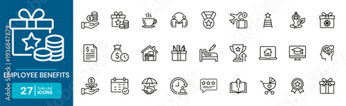 Employee Benefits Thin Line Icon Set