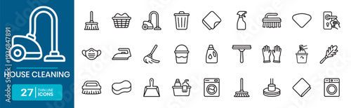 House Cleaning Minimal Thin Line Icon Set