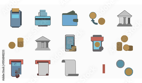Money and finance color line icons vector set editable stroke