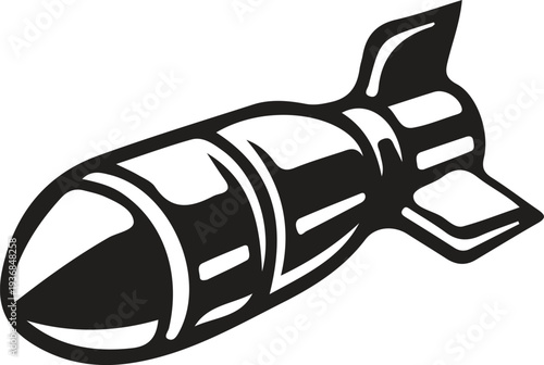 Monochromatic illustration of a bomb, representing danger, warfare, or a sudden impact