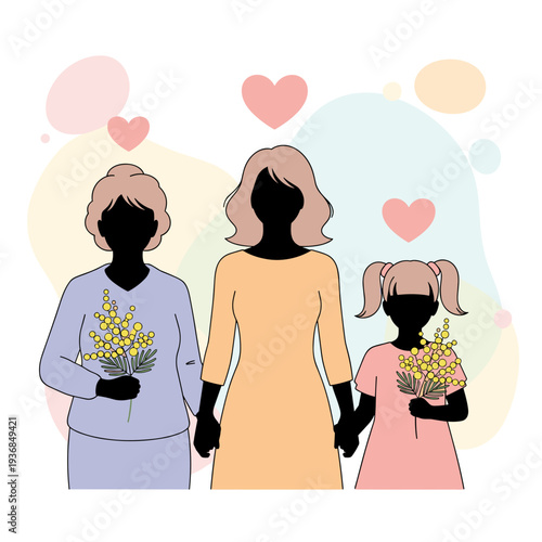 Three generations women family with flowers Mother’s Day concept