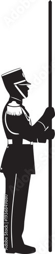 Guard vector silhouette illustration in uniform holding pole honor guard line art