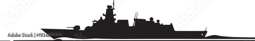 Warship on water vector silhouette illustration line art military navy battleship design
