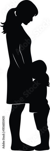 Vector Mother and child loving bond standing together family silhouette design