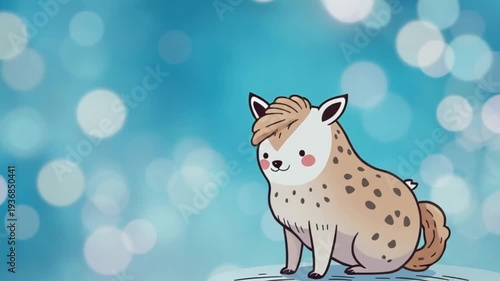 Cute cartoon animal softly moving in a blurry background, gentle swaying motion