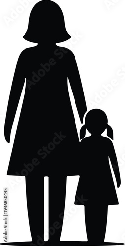 Vector Mother and child standing together family bond simple iconic silhouette design