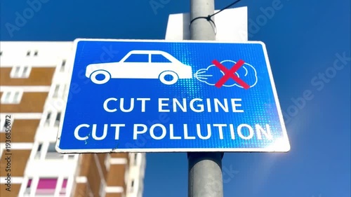cut engine cut pollution road sign with symbol of car emitting exhaust fumes