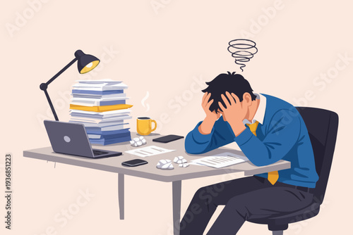 Person at desk with stress