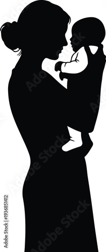 Vector Mother holding baby tenderly maternal love bond isolated silhouette design
