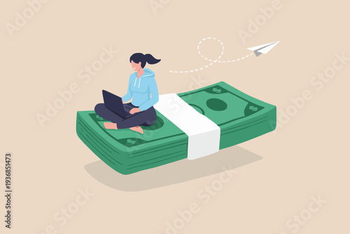 Woman with Laptop and Money