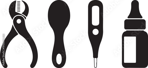 Black of medical tools and dropper bottle thermometer