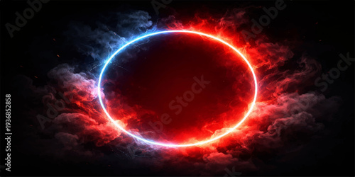 Glowing solar energy illuminates a red sun and blue earth globe within a dark galaxy of stars and abstract light across the night universe