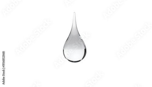 Single water drop isolated on a transparent background, clear liquid droplet symbolizing purity, freshness, hydration, nature, and environmental concepts.