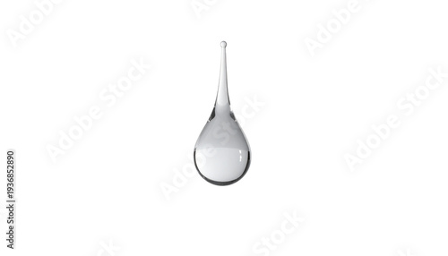 Single water drop isolated on a transparent background, clear liquid droplet symbolizing purity, freshness, hydration, nature, and environmental concepts.