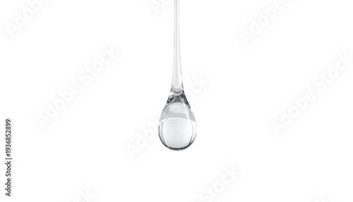 Single water drop isolated on a transparent background, clear liquid droplet symbolizing purity, freshness, hydration, nature, and environmental concepts.