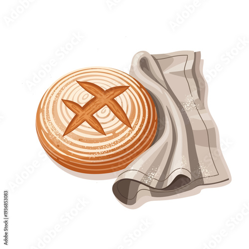 Celebrating National Sourdough Bread Day with a freshly baked round loaf on a crumpled cloth