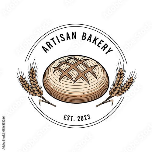 Celebrating National Sourdough Bread Day with Artisan Bakery's Freshly Baked Loaf and Wheat Stalks Illustration