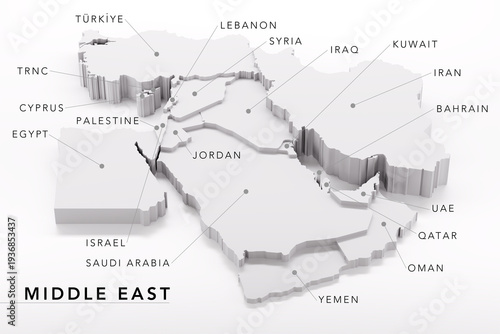 Obraz na płótnie Middle East Global Region Political Map