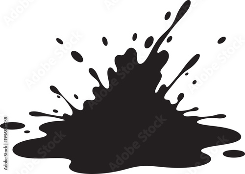 Black ink splash spreading on transparent background vector illustration graphic design element abstract fluid dynamic liquid splatter messy artistic paint drop creative dark stain blotch