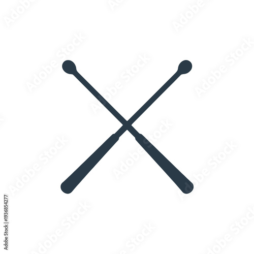 Pair of crossed drumsticks, percussion instrument tools, artistic symbol isolated on transparent background