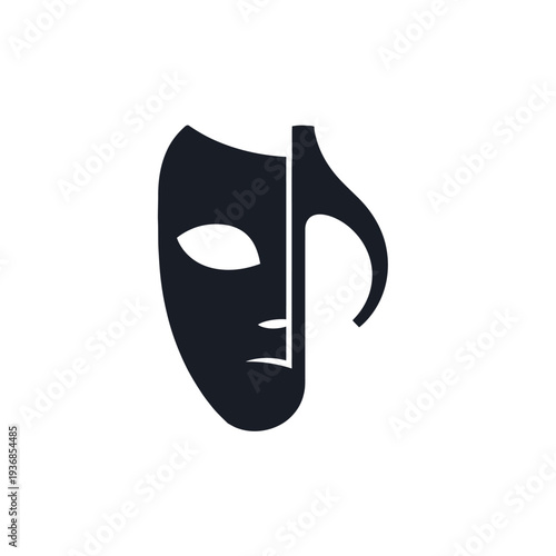 Abstract Theatre Mask and Musical Note Fusion Symbol, representing drama and music, isolated on transparent background