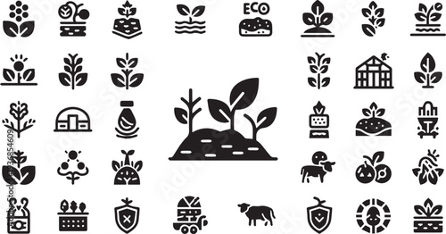 Agriculture, Organic Farming, and Sustainable Gardening Glyph Icon Set