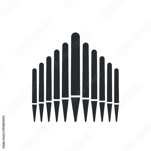 Black Pipe Organ Silhouette Icon, Musical Instrument Graphic, Church Music Symbol, Isolated on Transparent Background