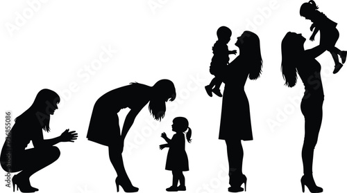 Large collection of black silhouettes featuring families, business professionals, scuba divers, sports athletes, and people in various active lifestyle and commercial poses