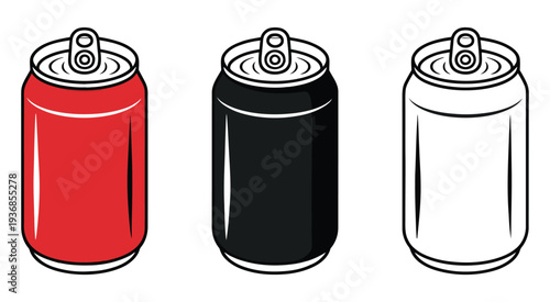 Soda can icon isolated on white background, minimal vector design suitable for food and beverage branding, restaurant menus