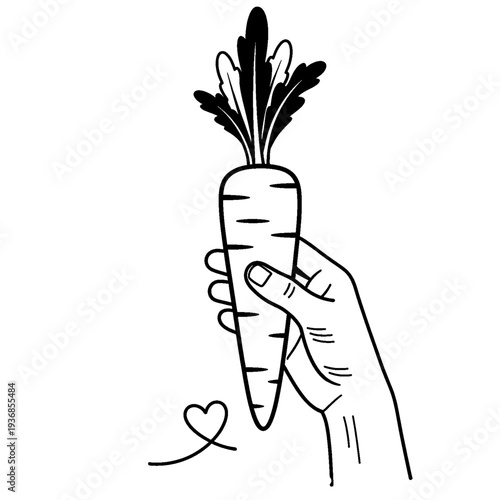 Hand holding fresh carrot illustration for healthy eating