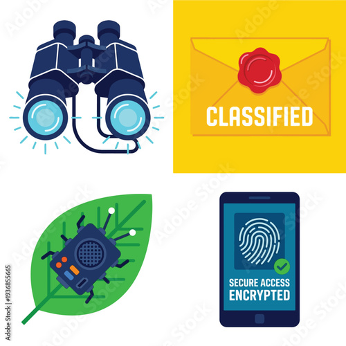 Secret Intelligence Covert Espionage and Spy Icon Set