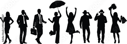 People, Silhouettes, Business, Shopping, Success, Lifestyle, Group, Professional, Fashion, Corporate, Vector, Diverse, Collection, Set, Black.