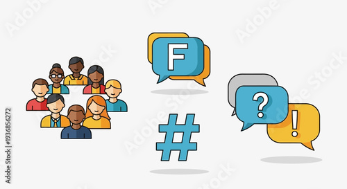 Social Media Icons and People Discussing.