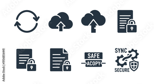 Data Security Icons Set with Cloud Storage.