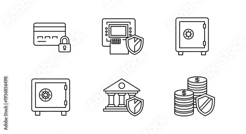 Financial Security Icons Featuring Safe and Coins.