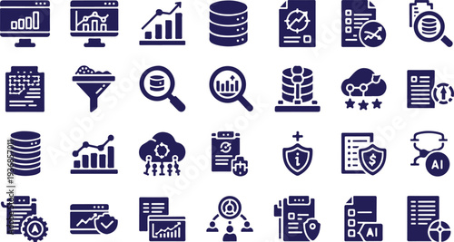 Business Intelligence, Information Processing, and Digital Strategy Vector Icon Collection