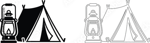 Black and white illustrations of a lamp and a decorative object
