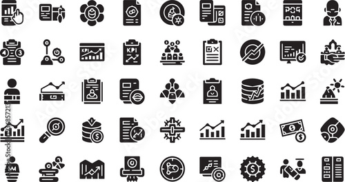 Data Analysis, Reporting, and Corporate Management Vector Icon Collection