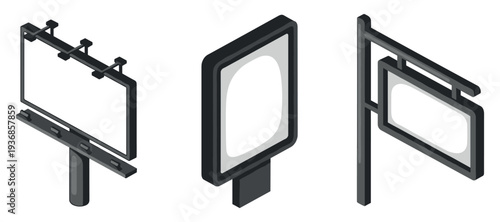 Outdoor signage displayed as isometric freestanding sign models