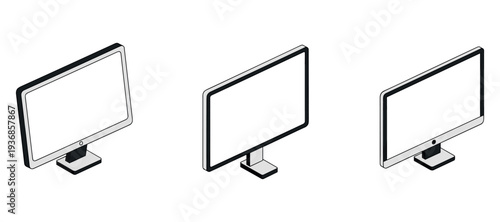 Computer monitors shown from isometric angle on white background