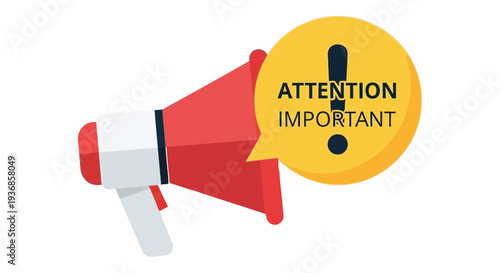 Attention important announcement a red megaphone with a yellow speech bubble