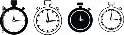 Four stopwatch icons in different styles and colors