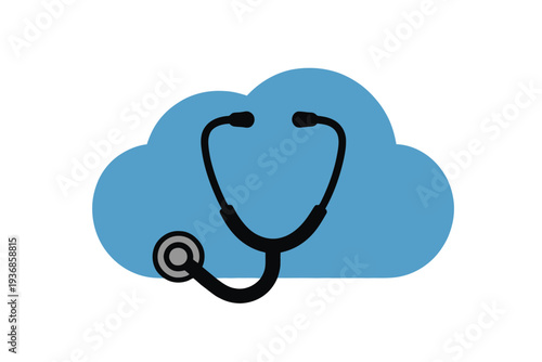 Stethoscope on a blue cloud, symbolizing digital health and medical data storage